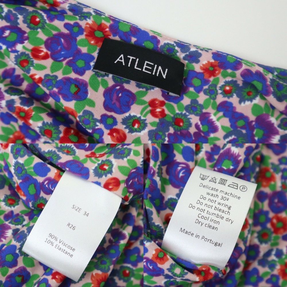 Atlein Size 34 US 2 Floral Print Jersey Dress Midi Ruched Slit Leg V Neck - Picture 3 of 11